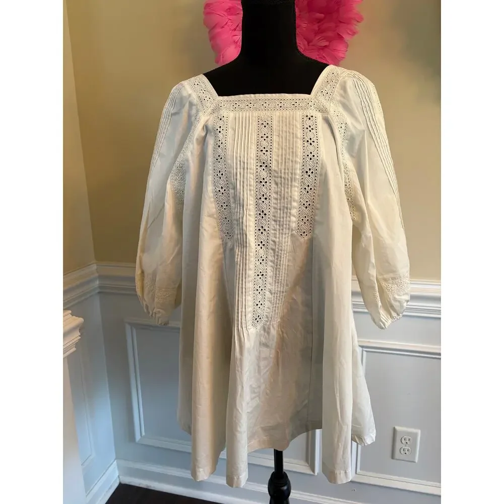 Free People Ivory long sleeve open back mini dress size S NWT